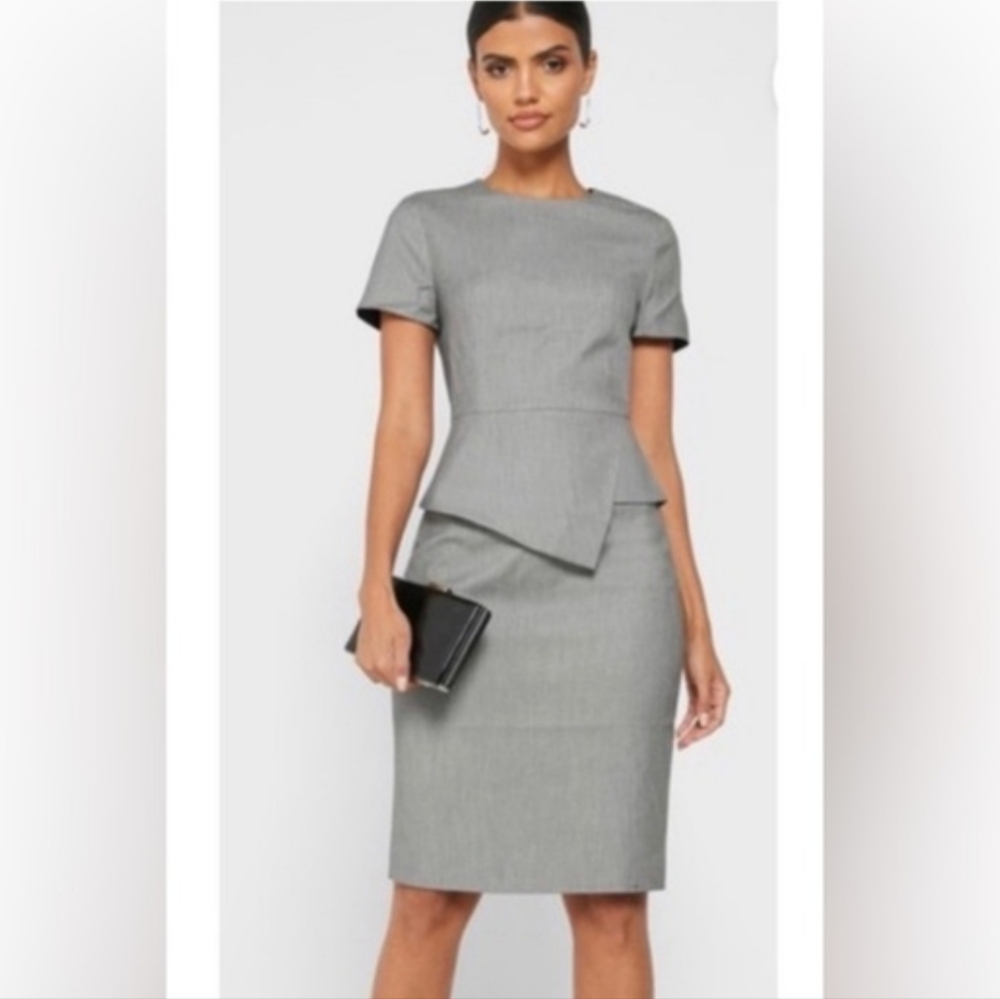Ted Baker Gray Asymmetrical Peplum Dress Size 2 Black And White Office Chic